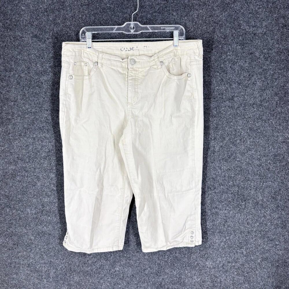 Code Bleu Cropped Jeans Women M Medium Beige Denim Light Wash Pleated Pockets